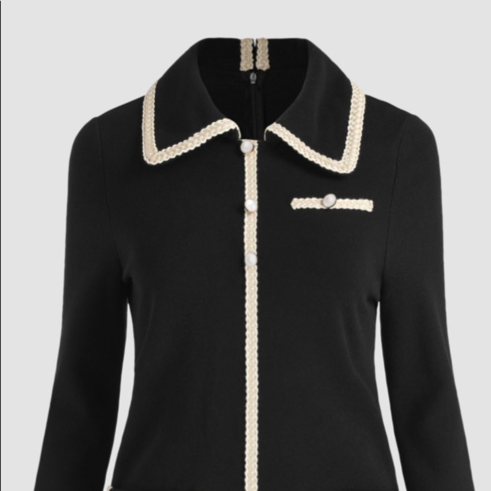 Cider Black Pearl Trim Detail Dress
